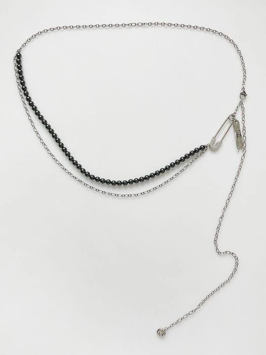 商品August Harmony|Safety pin black pearl chain belt and necklace,价格¥831,第2张图片详细描述