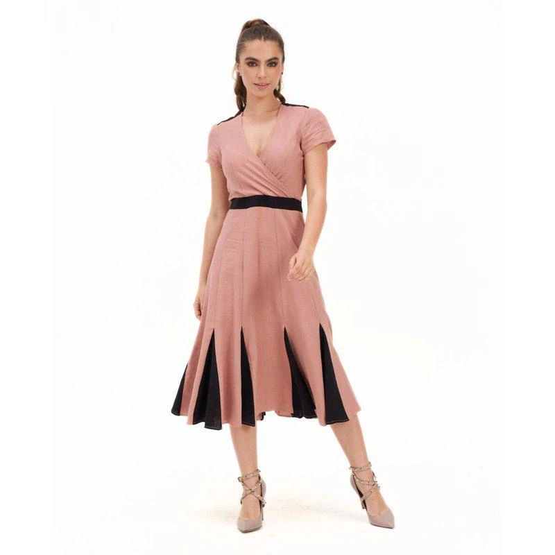 商品Deer You|Lillian Lushing Dress With Fluted Godet Skirt In Dusty Pink And Black AU 6,价格¥1341,第2张图片详细描述
