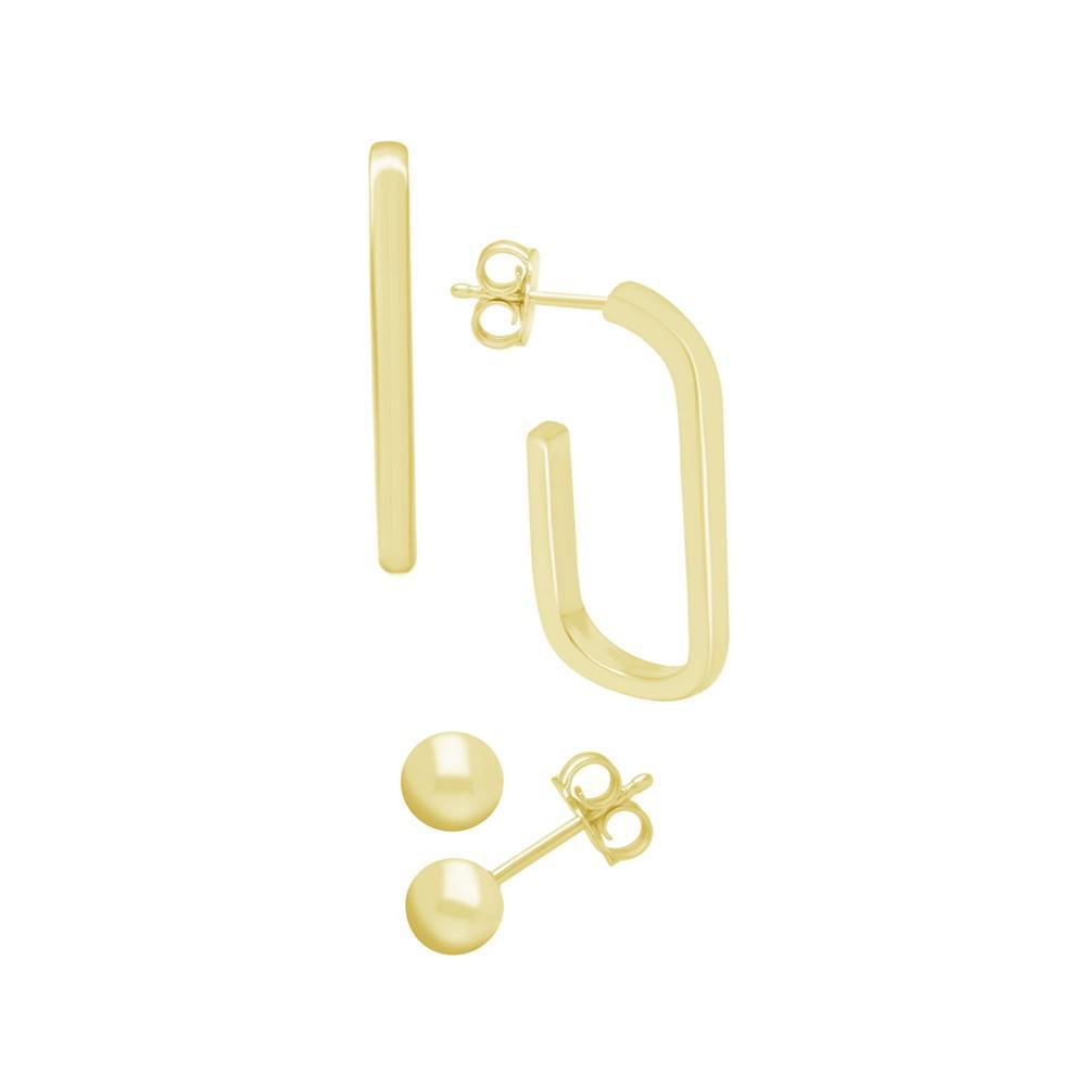 商品Essentials|Ball Stud and Oblong Hoop Set in Gold Plate,价格¥92,第1张图片