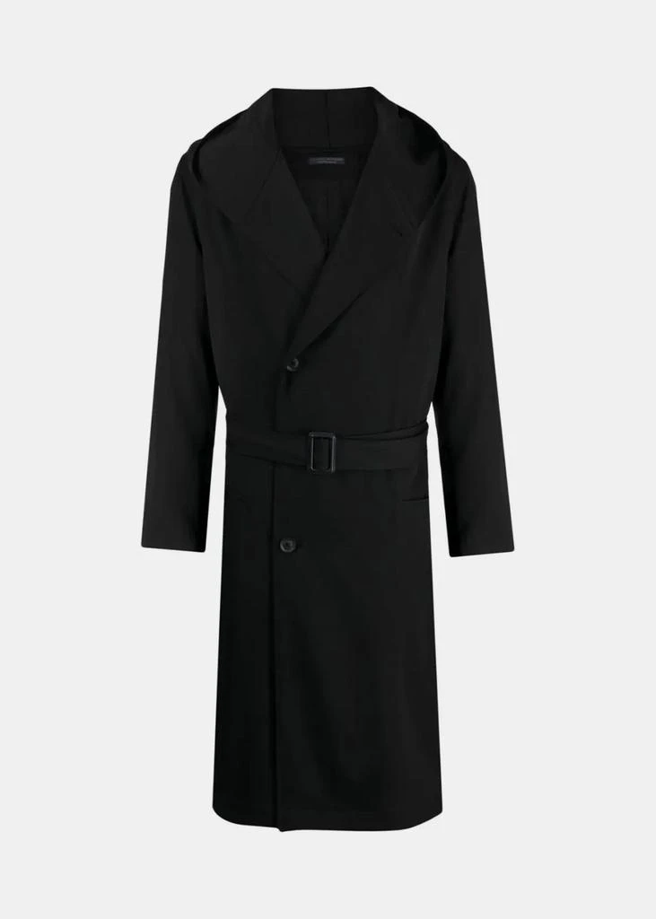 商品YOHJI YAMAMOTO|YOHJI YAMAMOTO Black Hooded Trench Coat,价格¥9263,第1张图片