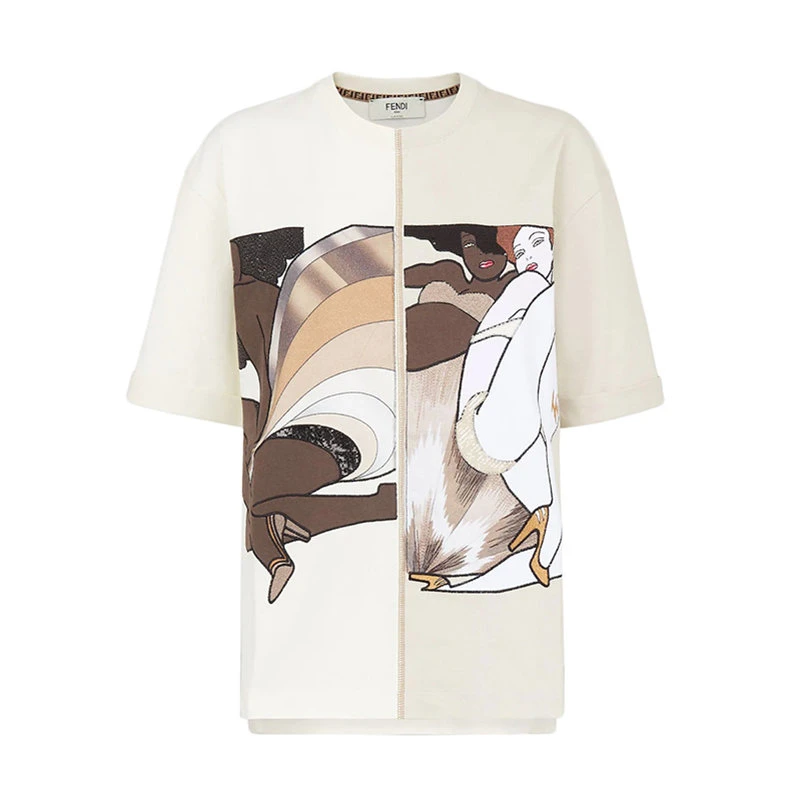 商品Fendi|【预售3-7天】FENDI/芬迪 22年早春新款 男士米色纯棉艺术家插图短袖T恤FS7011AJKUF0N0A,价格¥71216,第1张图片