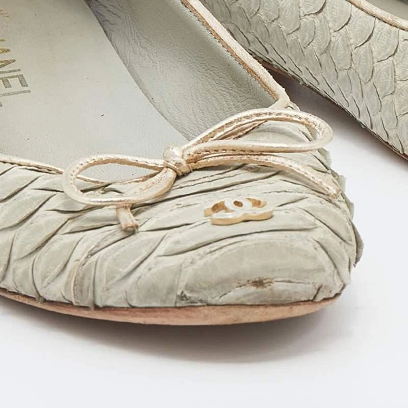 Chanel Pale Green Python Leather CC Bow Cap Toe Ballet Flats Size 37 商品