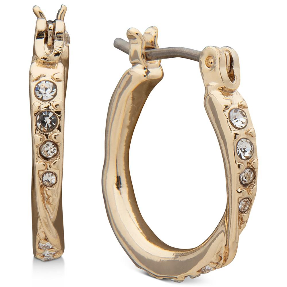 Gold-Tone Small Pavé Twist Hoop Earrings, 0.62"商品第1张图片规格展示