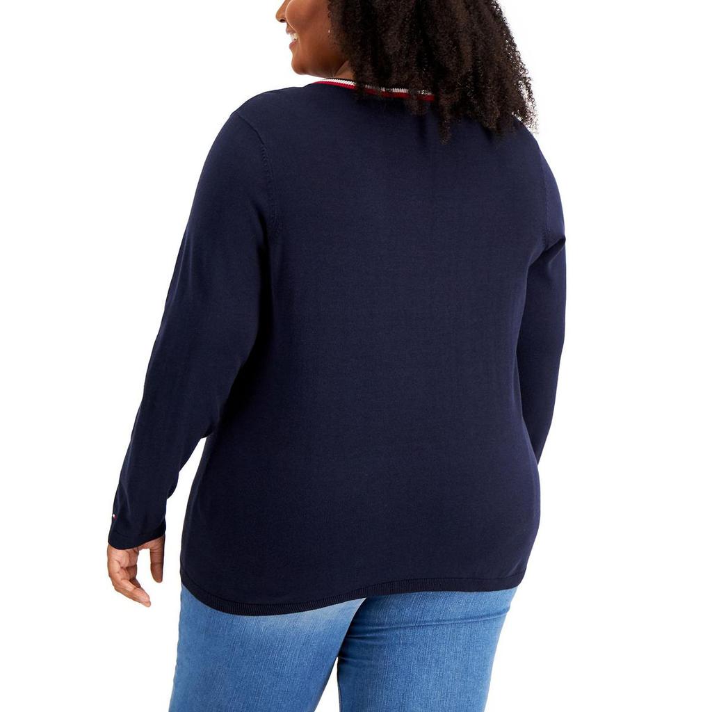 Tommy Hilfiger Womens Plus Knit Long Sleeve V-Neck Sweater商品第3张图片规格展示