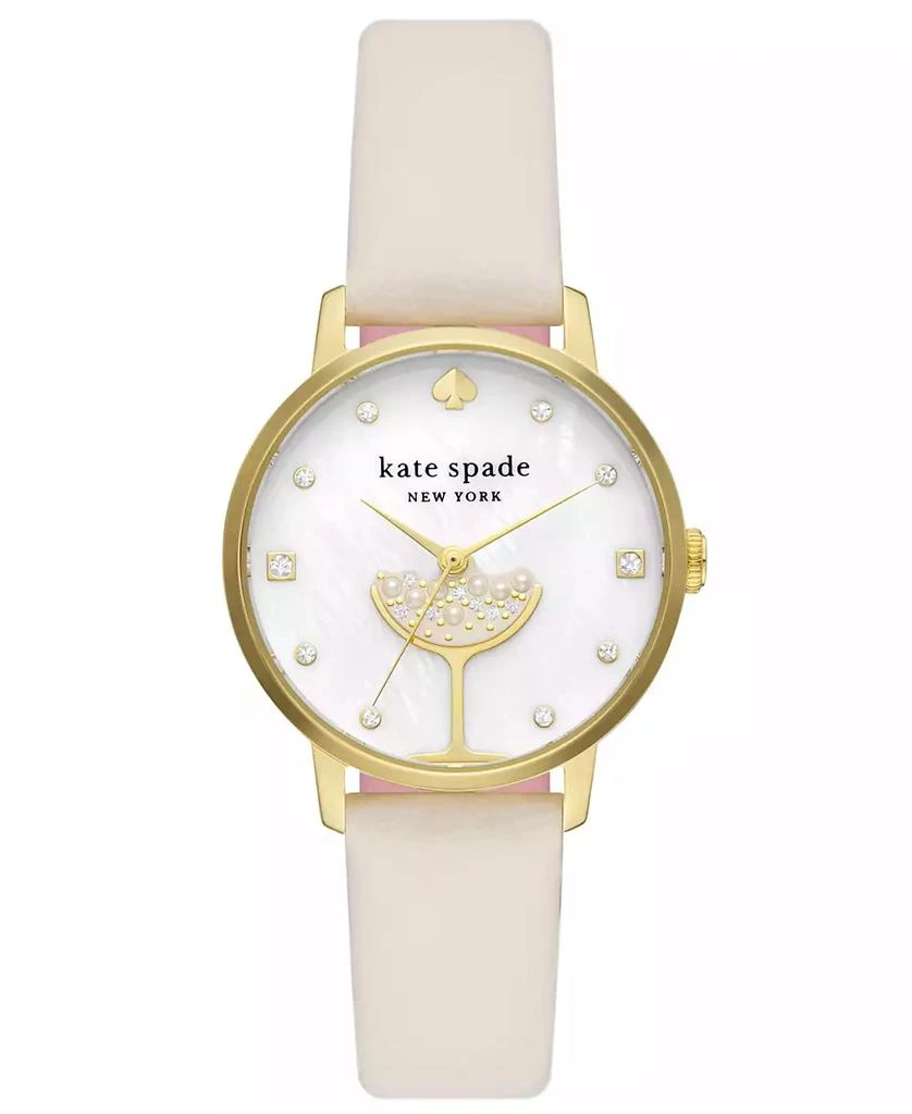 商品Kate Spade|Kate Spade Women's Metro Three-Hand Champagne White Leather Strap Watch 34mm,价格¥1116,第1张图片