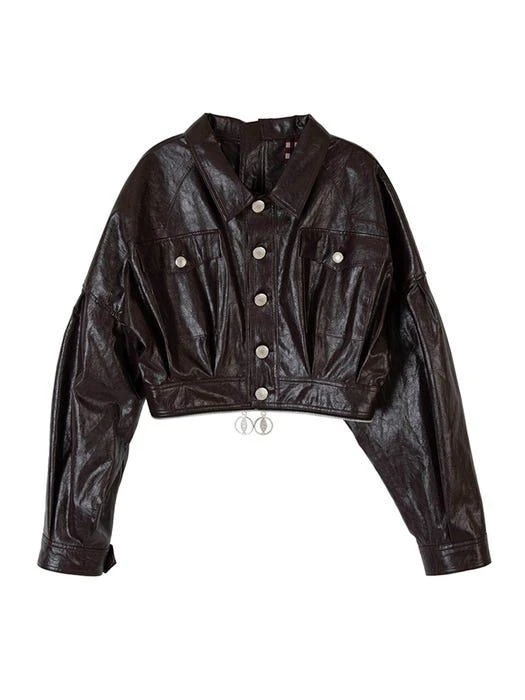 商品HOLY NUMBER 7|VEGAN LEATHER LONG ONE-PIECE ZIPPER JACKET BROWN,价格¥2953,第5张图片详细描述