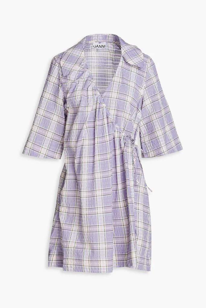商品Ganni|Checked cotton-blend seersucker mini wrap dress,价格¥932,第1张图片