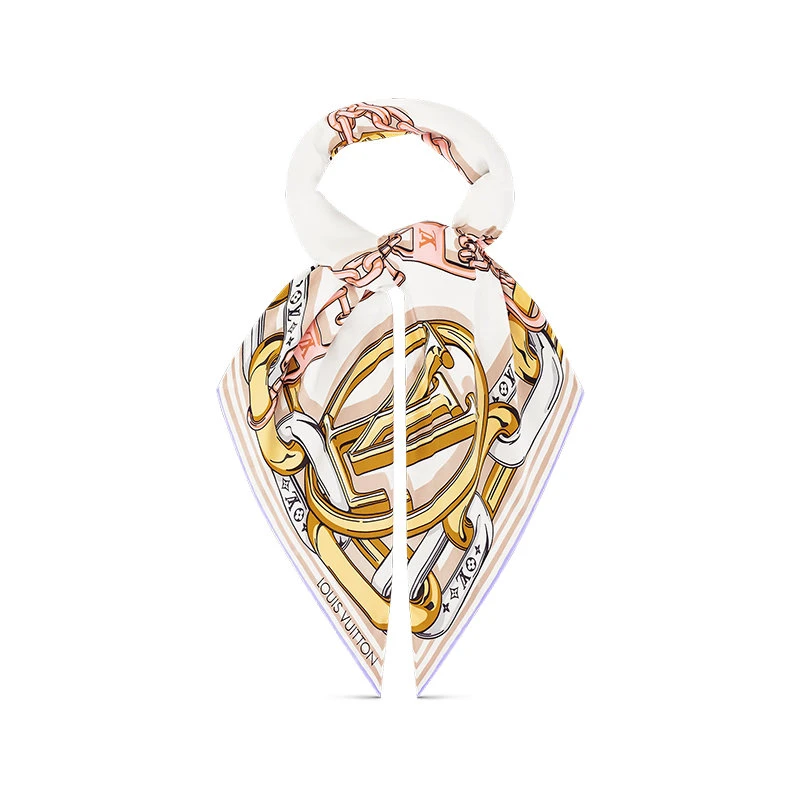 商品Louis Vuitton|预订款1个月 路易威登 BEJEWELED 90系列 女士米色桑蚕丝链带锁扣印花方巾丝巾M77655,价格¥4315,第4张图片详细描述