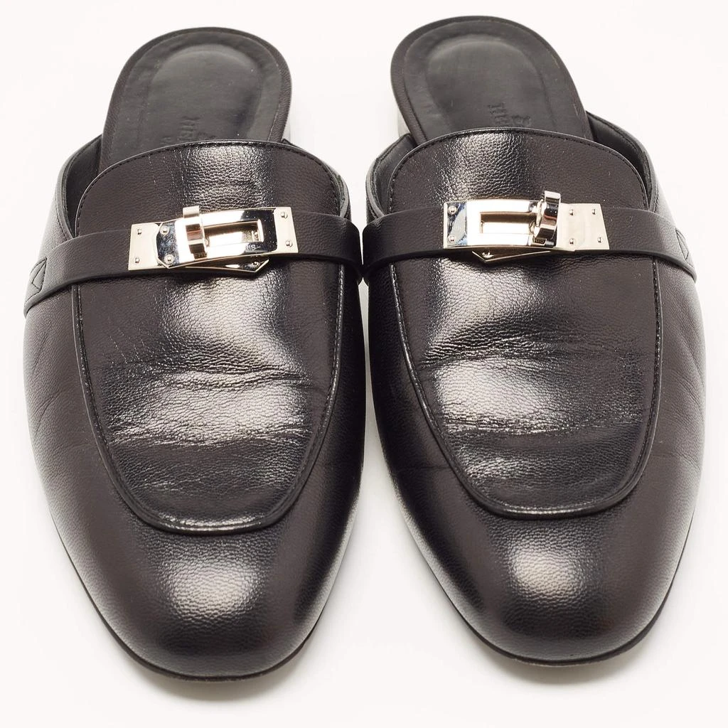 商品[二手商品] Hermes|Hermes Black Leather Oz Flat Mules Size 37.5,价格¥6026,第3张图片详细描述