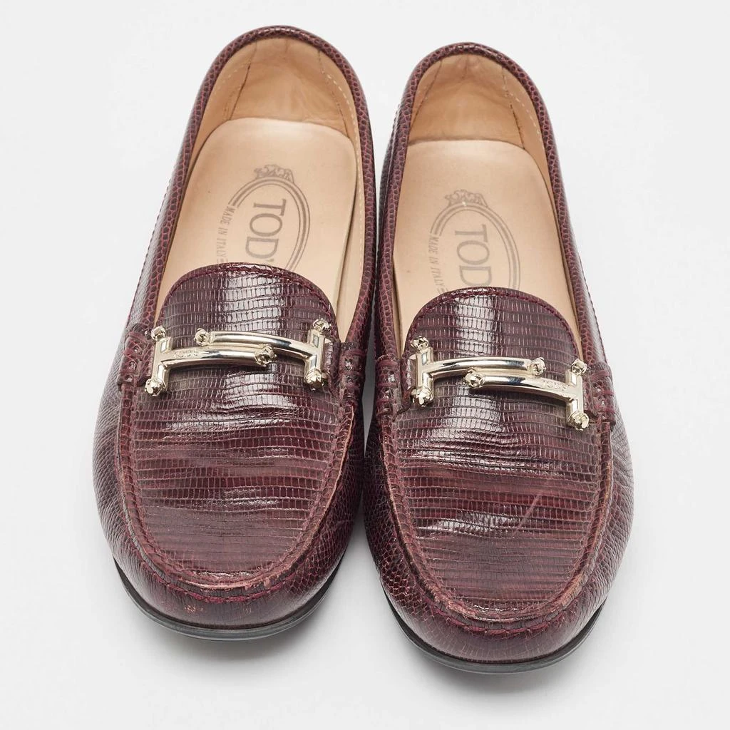 商品[二手商品] Tod's|Tod's Burgundy Embossed Lizard Double T Loafers Size 37,价格¥673,第3张图片详细描述