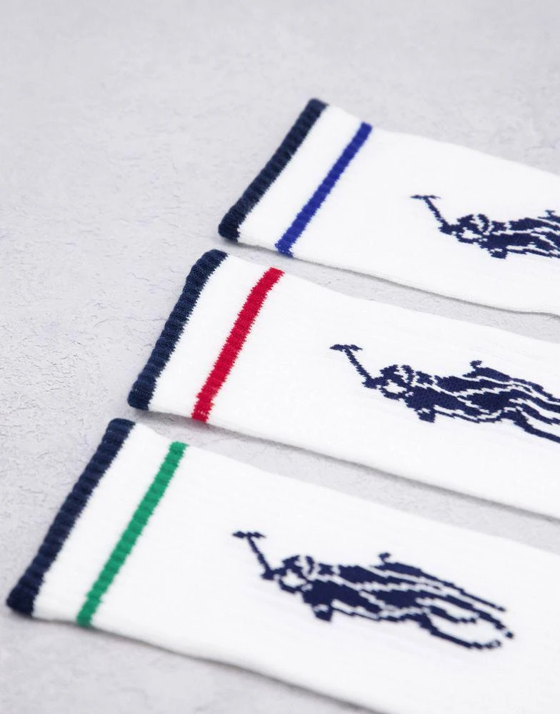 商品Ralph Lauren|Polo Ralph Lauren 3 pack sport socks in white with stripe and large pony logo,价格¥179,第4张图片详细描述