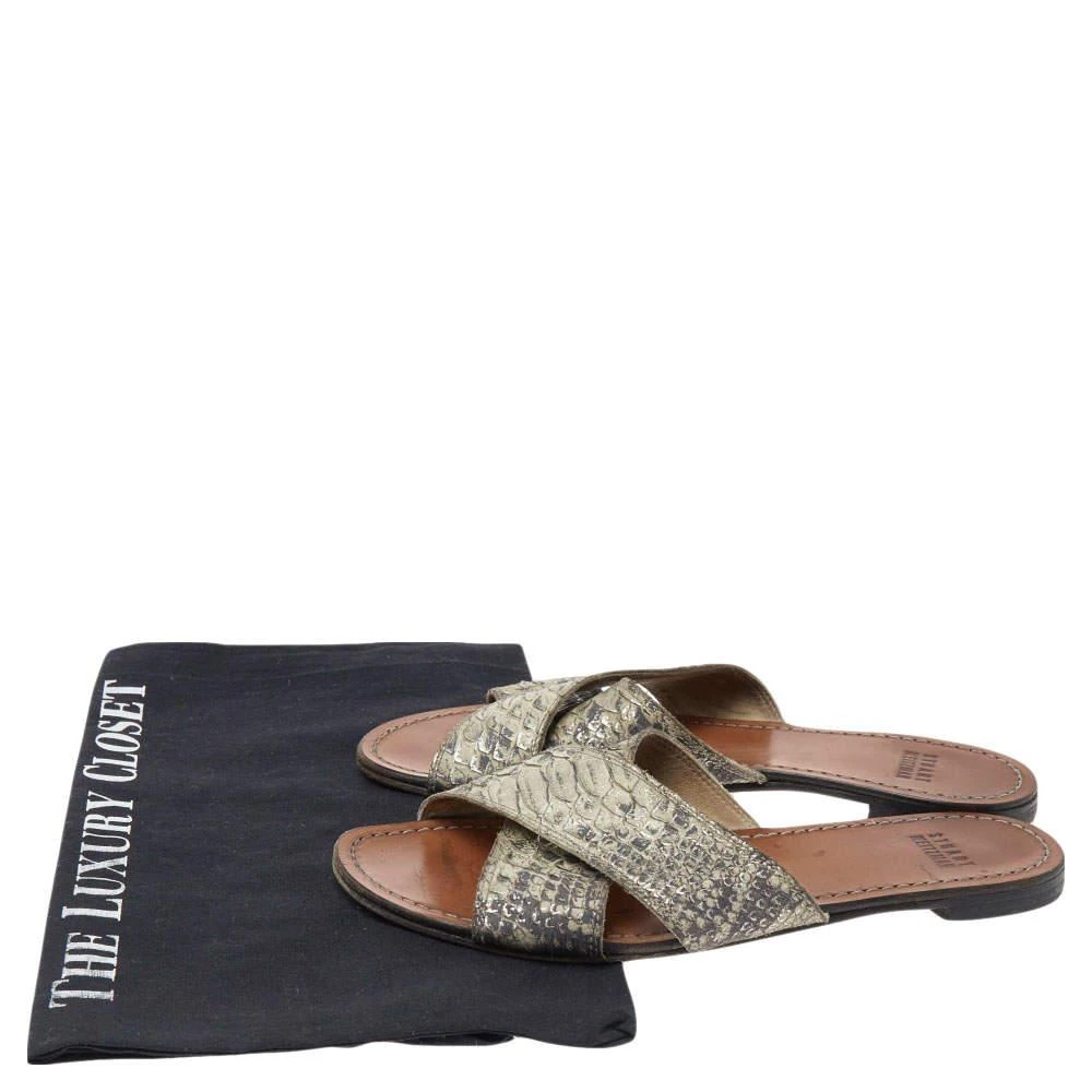 Stuart Weitzman Grey Snakeskin Embossed Leather Slide Sandals Size 36 商品