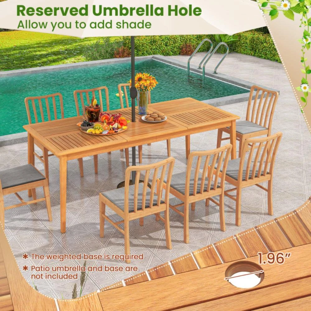 商品Hivvago|8-Person Outdoor Acacia Wood Dining Rectangular Bistro Table with Umbrella Hole,价格¥2508,第5张图片详细描述