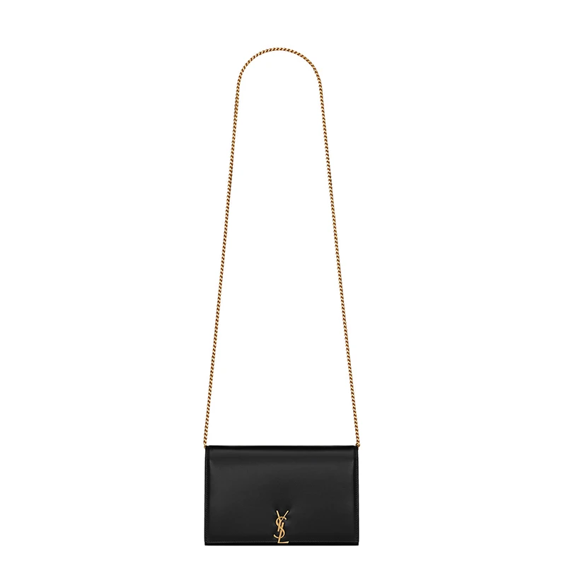 商品Yves Saint Laurent|SAINT LAURENT PARIS/圣罗兰 黑色光滑亮面皮革交织字母链条斜挎包,价格¥12360,第1张图片