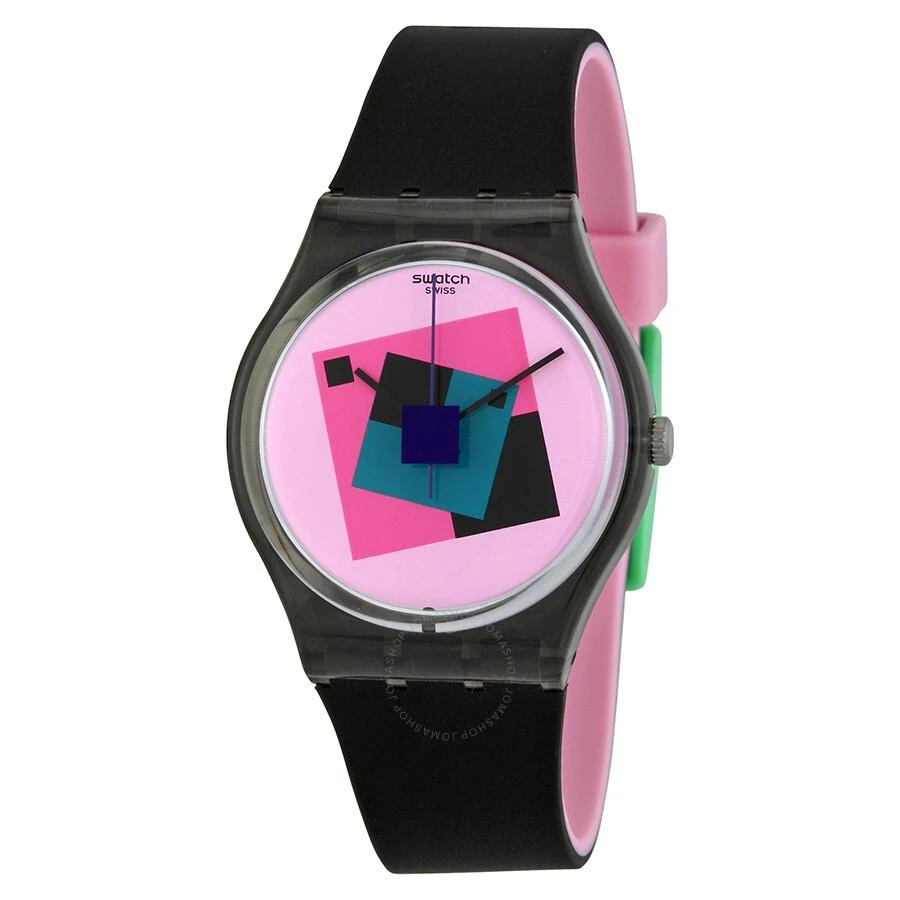 商品Swatch|Crazy Square Pink Dial Black Rubber Unisex Watch GA109,价格¥388,第1张图片