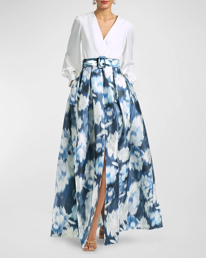商品Sachin & Babi|Zoe Belted Long-Sleeve Pleated Gown,价格¥6945,第1张图片