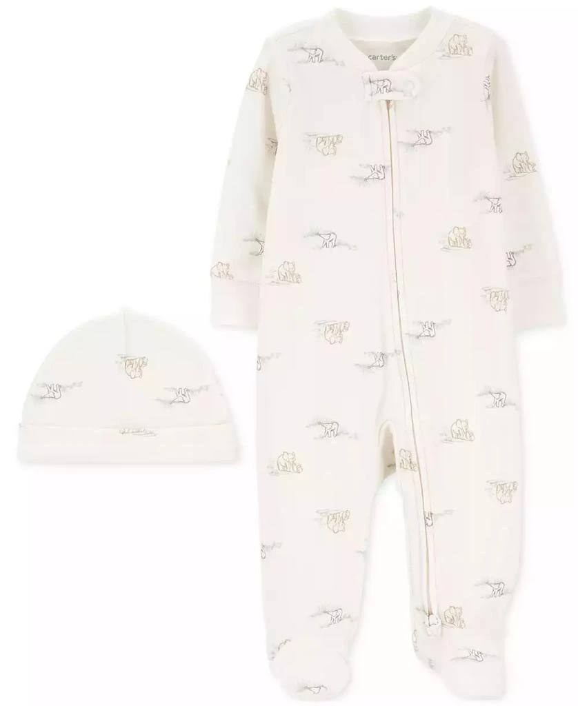 商品Carter's|Baby Cotton 2-Way-Zip Footed Sleep & Play Coverall & Cap, 2 Piece Set,价格¥76,第2张图片详细描述