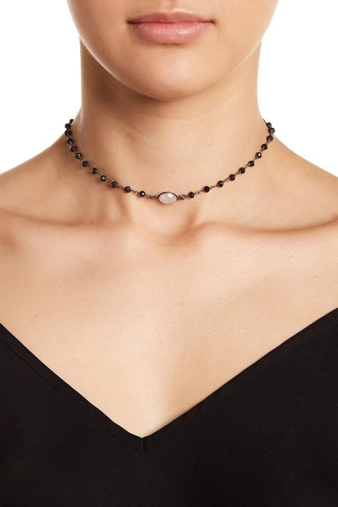 商品ADORNIA|Sterling Silver Moonstone & Black Spinel Beaded Choker Necklace,价格¥225,第1张图片