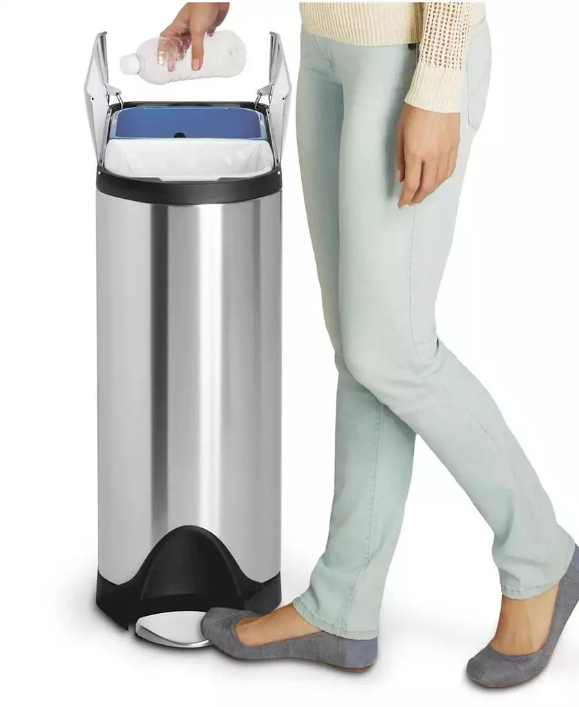 商品simplehuman|Brushed Stainless Steel 40 Liter Fingerprint Proof Dual Recycler Butterfly Trash Can,价格¥1212,第3张图片详细描述