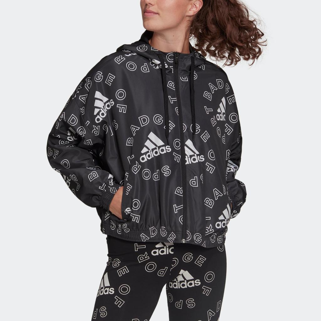 Women's adidas Essentials Logo Allover-Print Windbreaker商品第1张图片规格展示