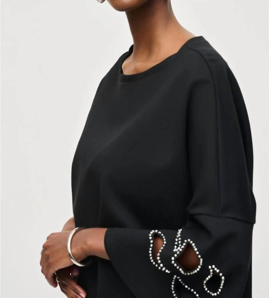 商品JOSEPH RIBKOFF|Embellished Boat Neck Cut-Out 3/4 Sleeves Top In Black,价格¥773,第3张图片详细描述