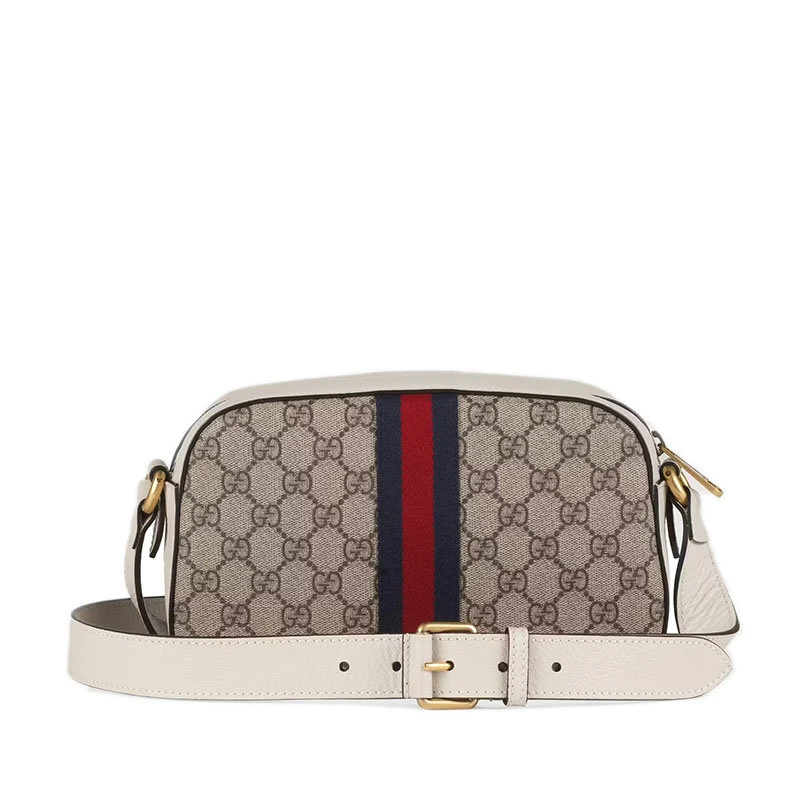 商品Gucci|【预售3-7天】GUCCI/古驰 22春夏新款Ophidia系列 女士迷你米色/乌木色老花帆布白色皮革滚边红蓝织带细节金扣拉链开合斜跨单肩包51735096IWS9794,价格¥7585,第5张图片详细描述