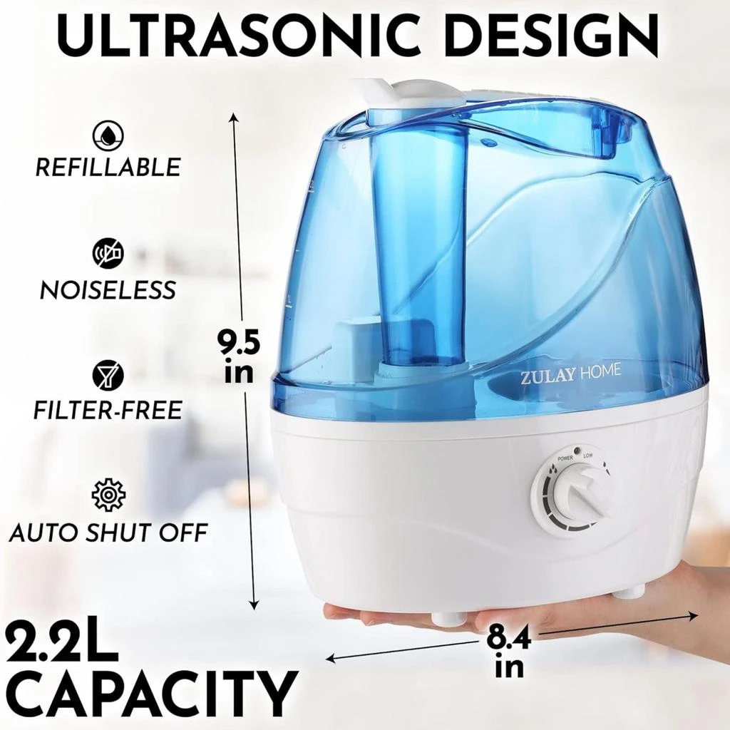 商品Zulay Kitchen|Cool Mist Humidifiers For Bedroom (2.2L Water Tank),价格¥602,第2张图片详细描述