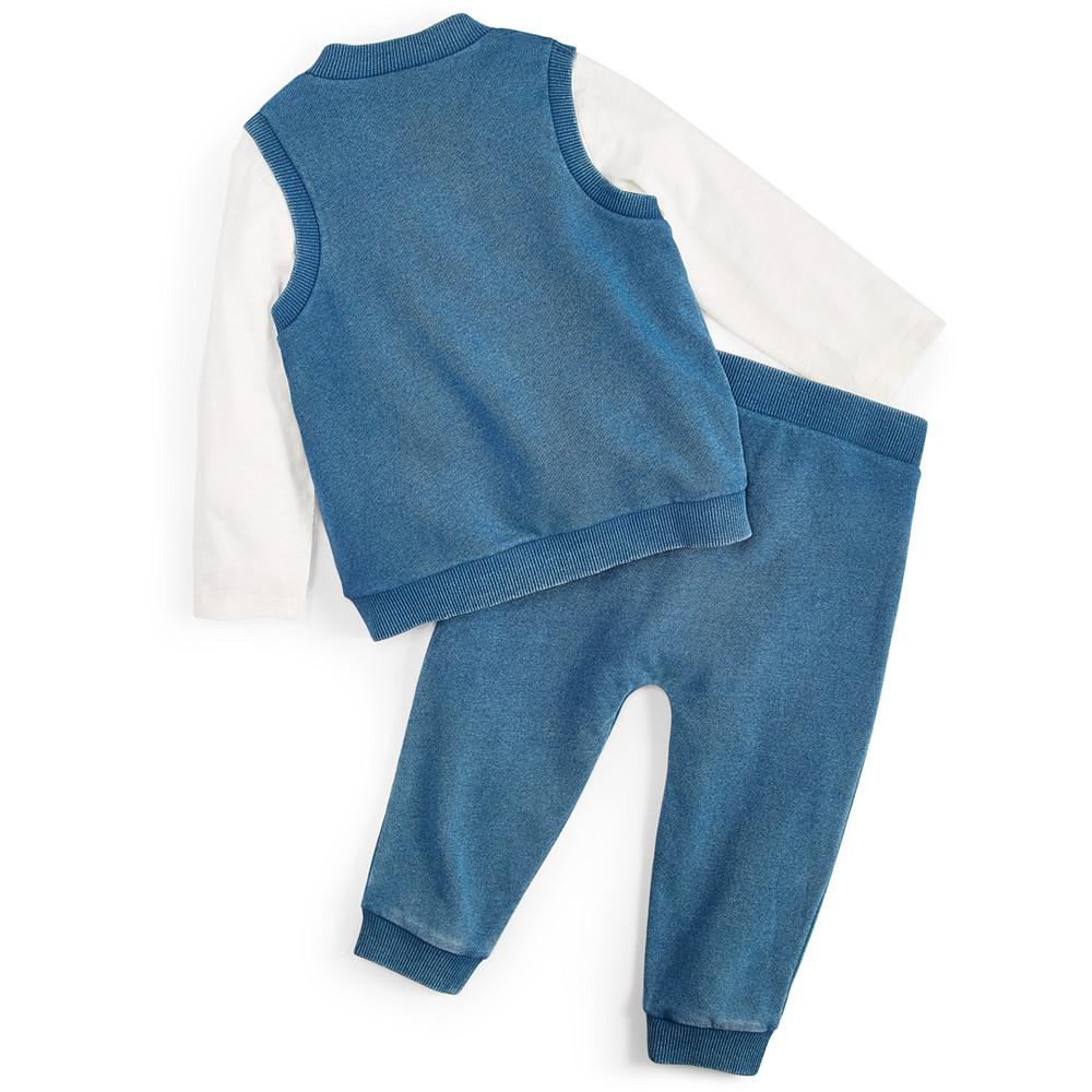 Baby Boys 3-Pc. Indigo Zip-Front Vest, Top & Jogger Pants Set, Created for Macy's商品第2张图片规格展示