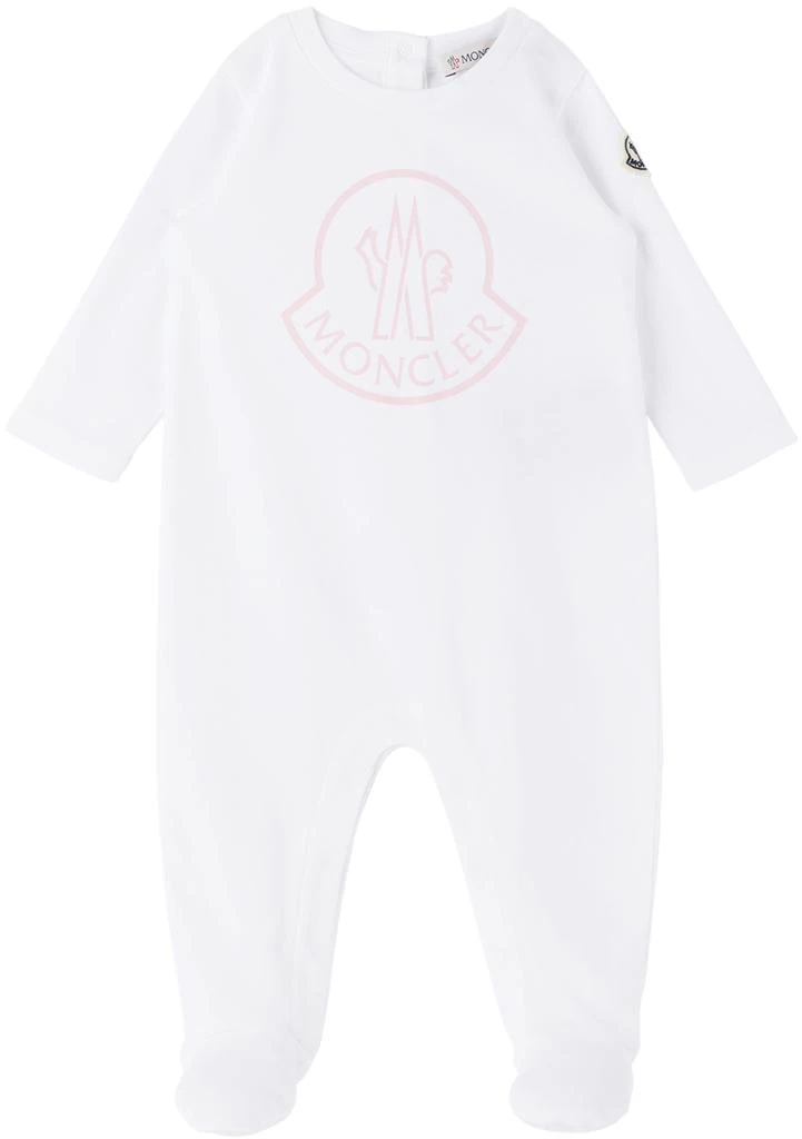 商品Moncler|Baby White Printed Jumpsuit & Bib Set,价格¥1191,第2张图片详细描述