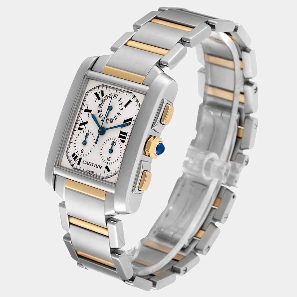 Cartier Silver 18k Yellow Gold And Stainless Steel Tank Francaise W51004Q4 Quartz Men's Wristwatch 28 mm商品第3张图片规格展示