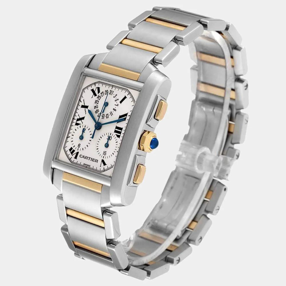 商品[二手商品] Cartier|Cartier Silver 18k Yellow Gold And Stainless Steel Tank Francaise W51004Q4 Quartz Men's Wristwatch 28 mm,价格¥36626,第3张图片详细描述