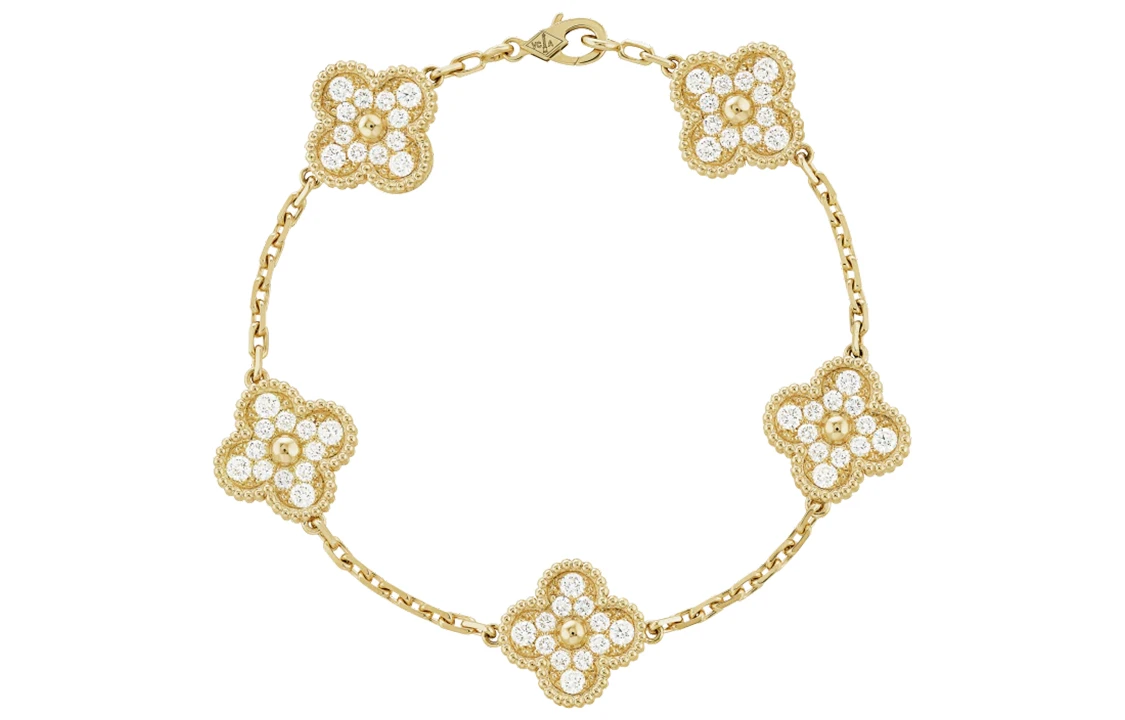 商品[国内直发] Van Cleef & Arpels|梵克雅宝 四叶幸运系列 经典四叶草镶钻 五花 五枚四叶草 钻石 手链 女款,价格¥254561,第1张图片