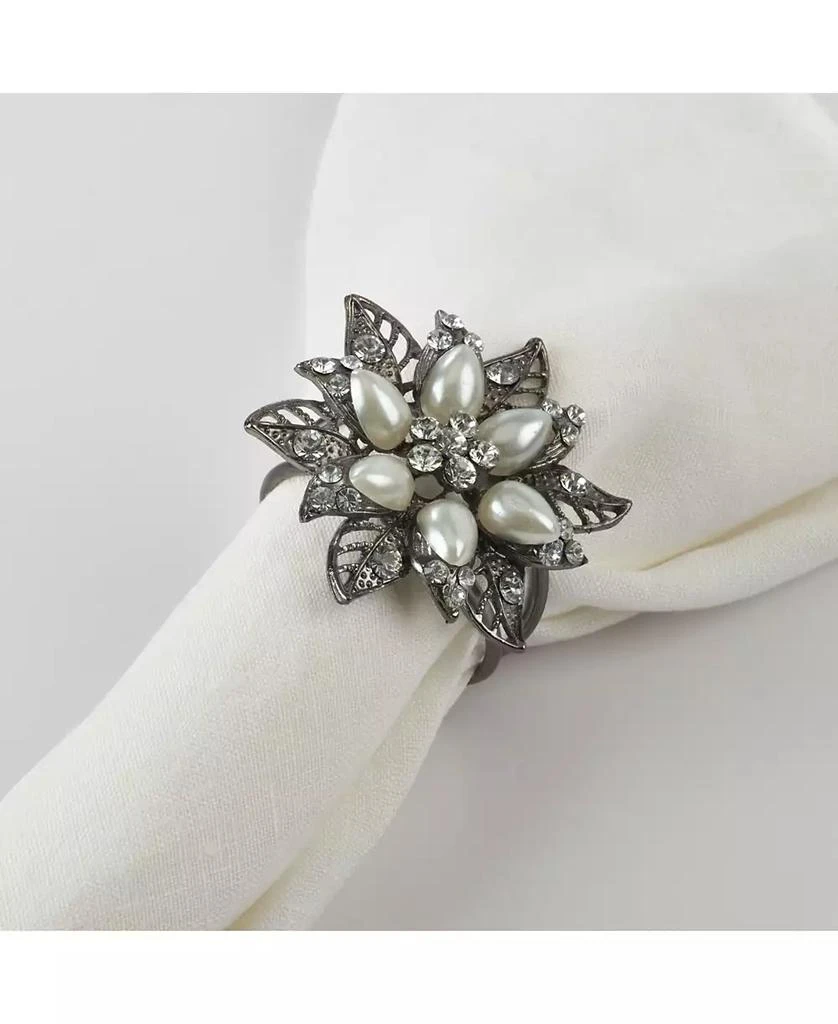商品Saro Lifestyle|Bejeweled Flower Design Napkin Ring, Set of 4,价格¥155,第3张图片详细描述