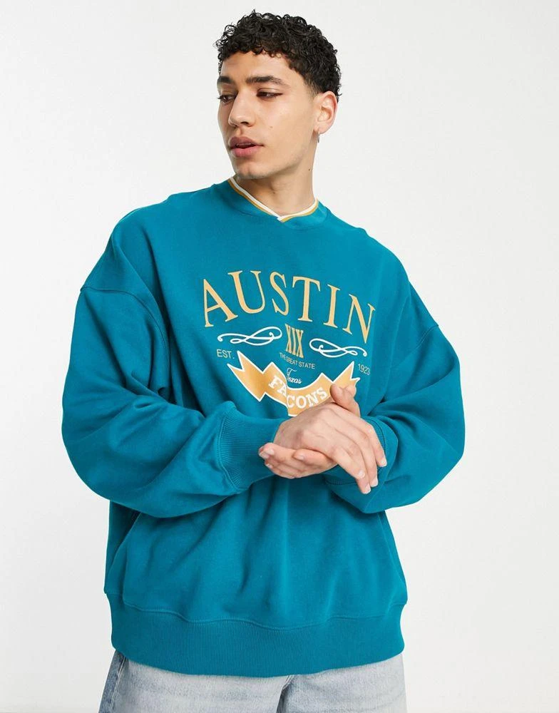 商品Topman|Topman oversized sweatshirt with Austin print in green,价格¥160,第2张图片详细描述