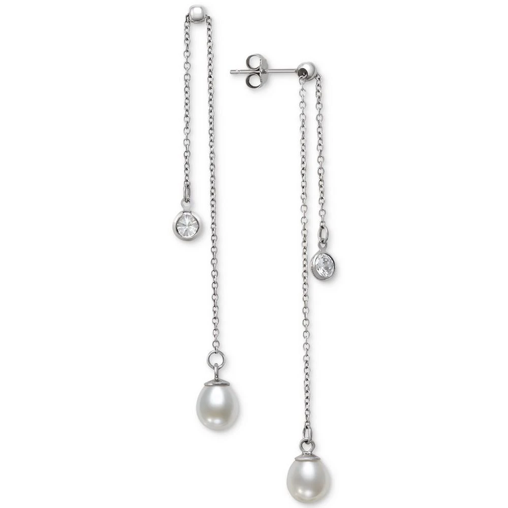 商品Belle de Mer|Cultured Freshwater Pearl (6-7mm) & Cubic Zirconia Double Chain Drop Earrings in Sterling Silver, Created for Macy's,价格¥401,第1张图片