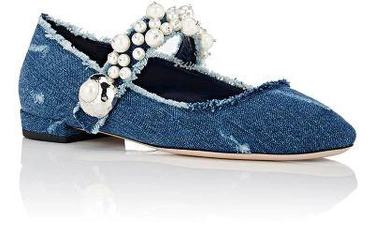 商品Miu Miu|Embellished Denim Flats,价格¥3935,第2张图片详细描述