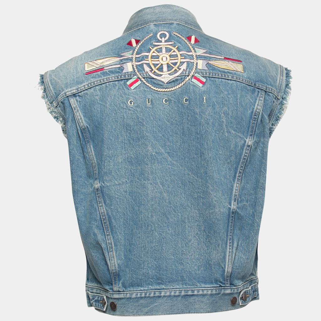 Gucci Blue Denim Embroidered Sleeveless Oversized Jacket S商品第2张图片规格展示