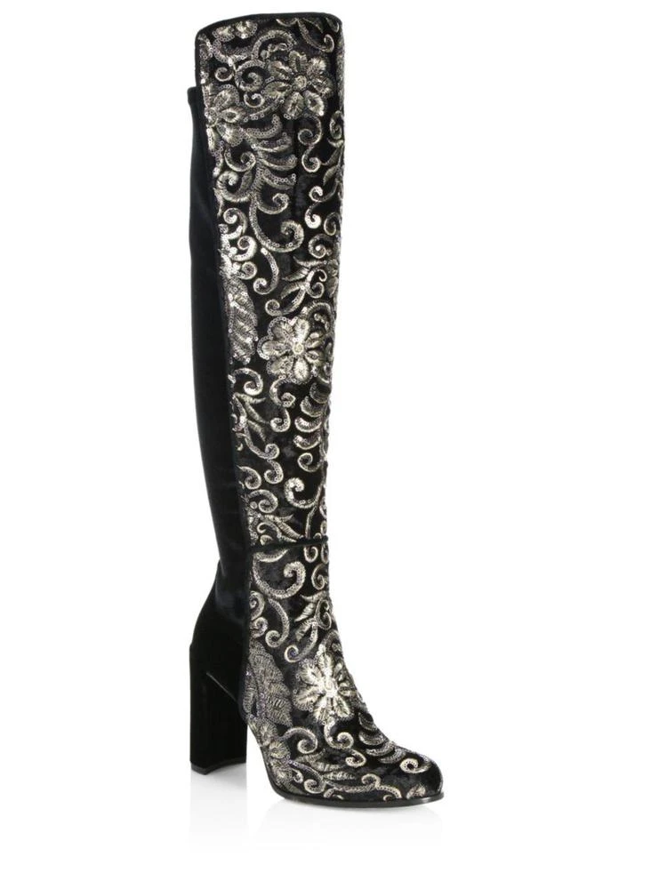 商品Stuart Weitzman|Alljil Tall Sequin-Embroidered Velvet Boots,价格¥2625,第1张图片