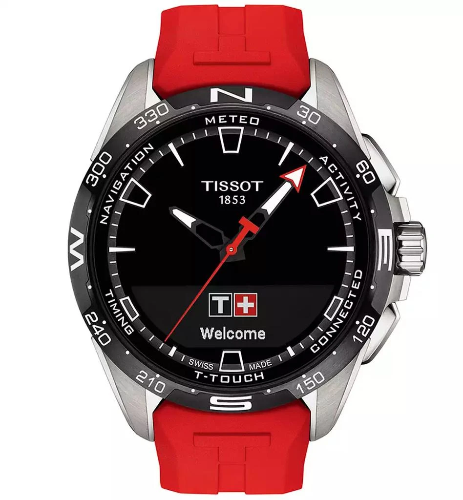 商品Tissot|Men's Swiss T-Touch Connect Solar Red Rubber Strap Smart Watch 48mm,价格¥8192,第1张图片