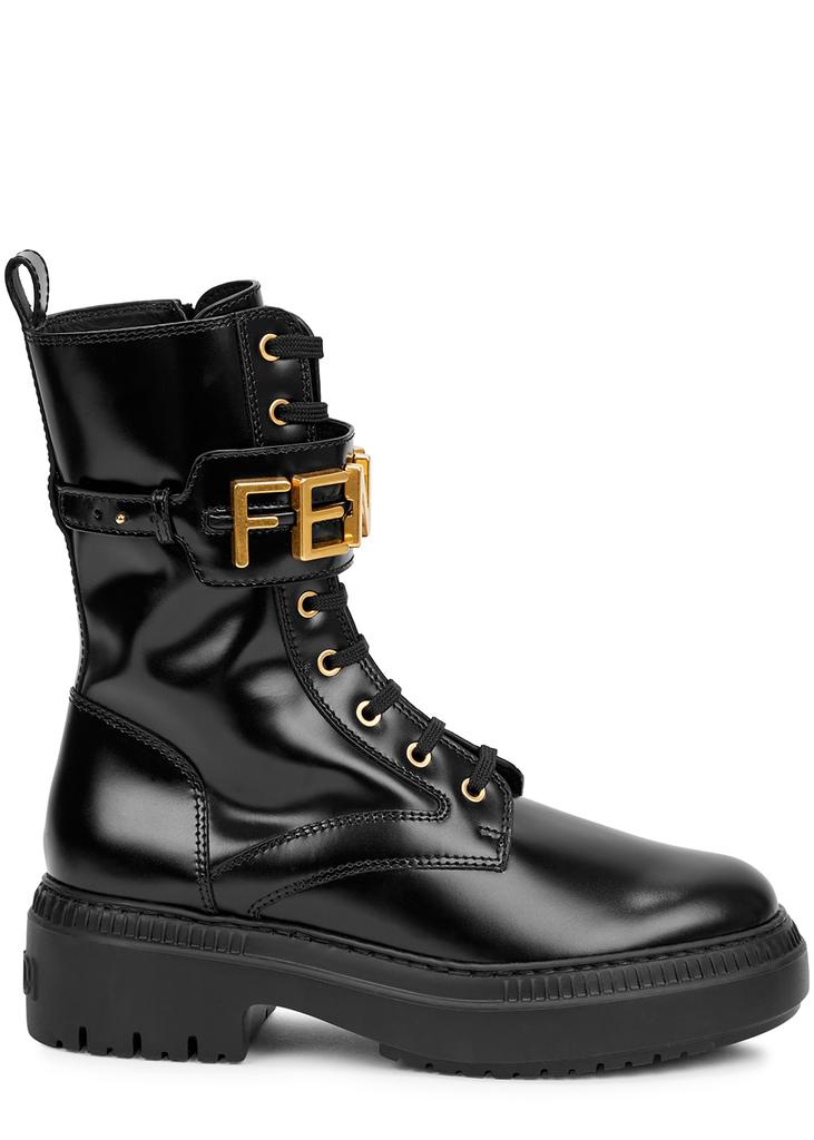 Fendigraphy logo leather combat boots商品第1张图片规格展示