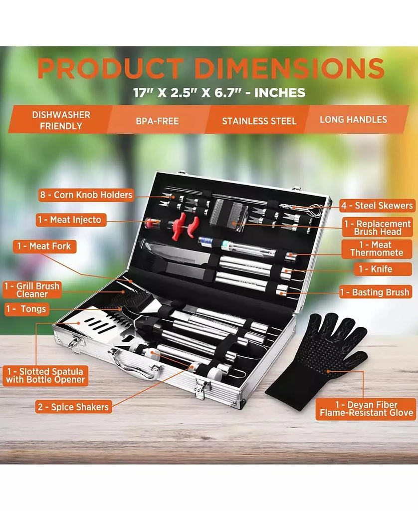 Premium 25 Piece Stainless Steel Barbeque Grill Tool Set with Aluminum Hard Case 商品