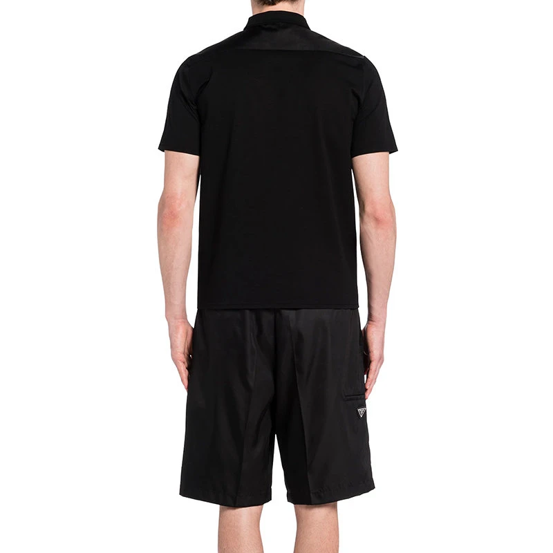 商品Prada|【预售3-7天】普拉达  男士黑色棉质尼龙细节短袖Polo衫UJN703_1YED_F0806_S_211,价格¥6743,第6张图片详细描述