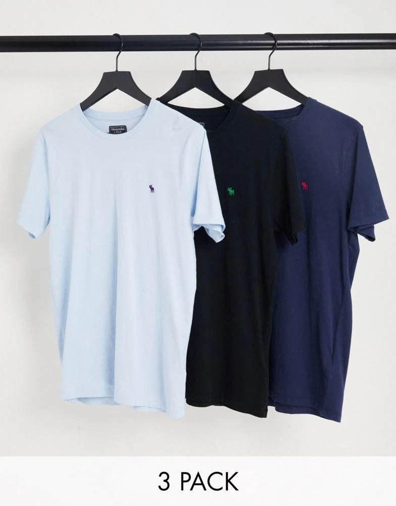 商品Abercrombie & Fitch|Abercrombie & Fitch 3 pack t-shirts in navy, blue and black with logo,价格¥210,第1张图片