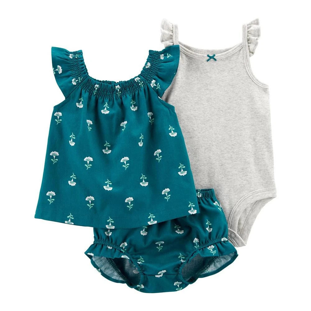 商品Carter's|Baby Girls Bodysuit, Floral Top and Diaper Cover, 3 Piece Set,价格¥120,第1张图片