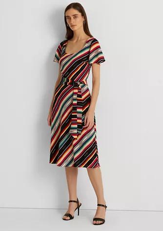商品Ralph Lauren|Striped Belted Bubble Crepe Dress,价格¥690,第1张图片
