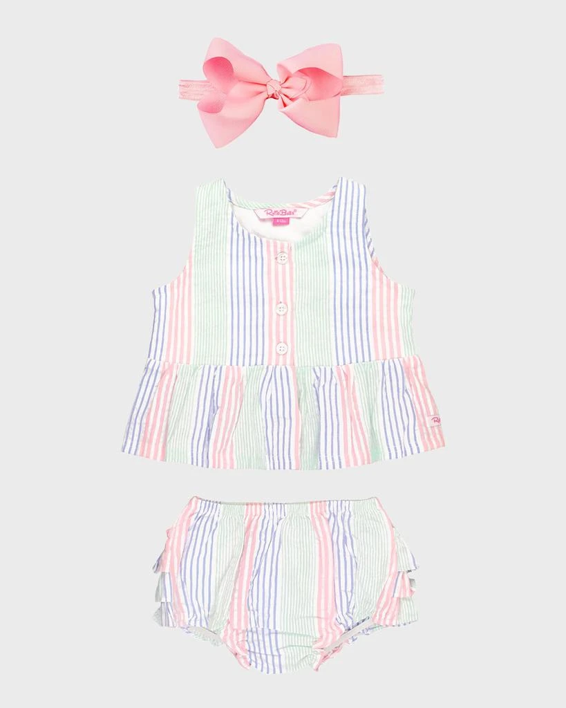 商品RuffleButts|Girl's Multicolor Swing Top, Bloomer and Headband Set, Size 0M-2T,价格¥317,第1张图片