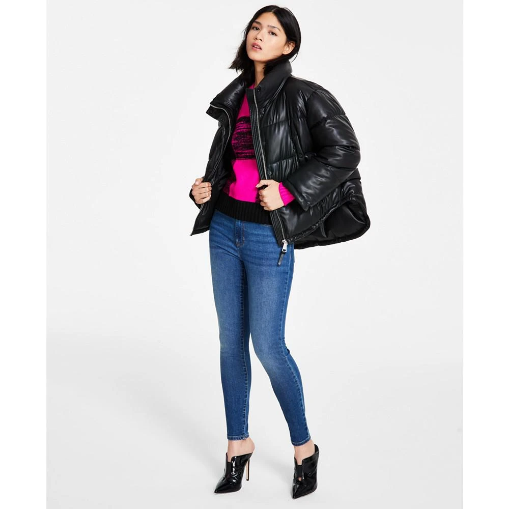 商品DKNY|Women's Faux-Leather High-Low Hem Puffer Jacket,价格¥565,第5张图片详细描述