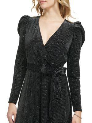 商品Karl Lagerfeld Paris|Glitter Velvet Puff Sleeve Midi Dress,价格¥669,第5张图片详细描述