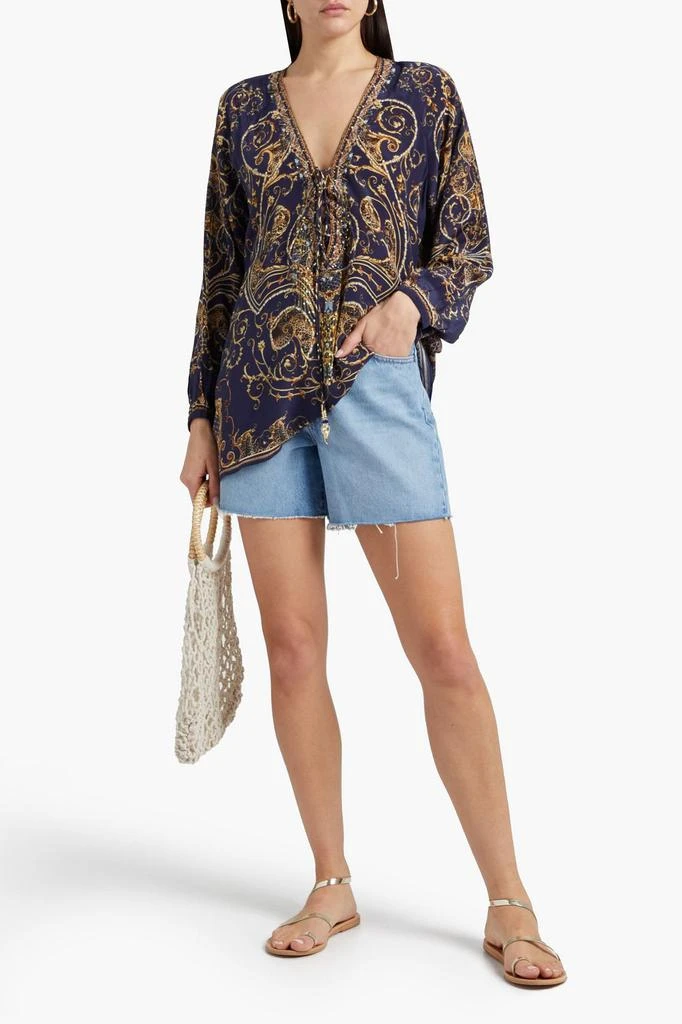 商品Camilla|Lace-up printed silk crepe de chine top,价格¥753,第4张图片详细描述