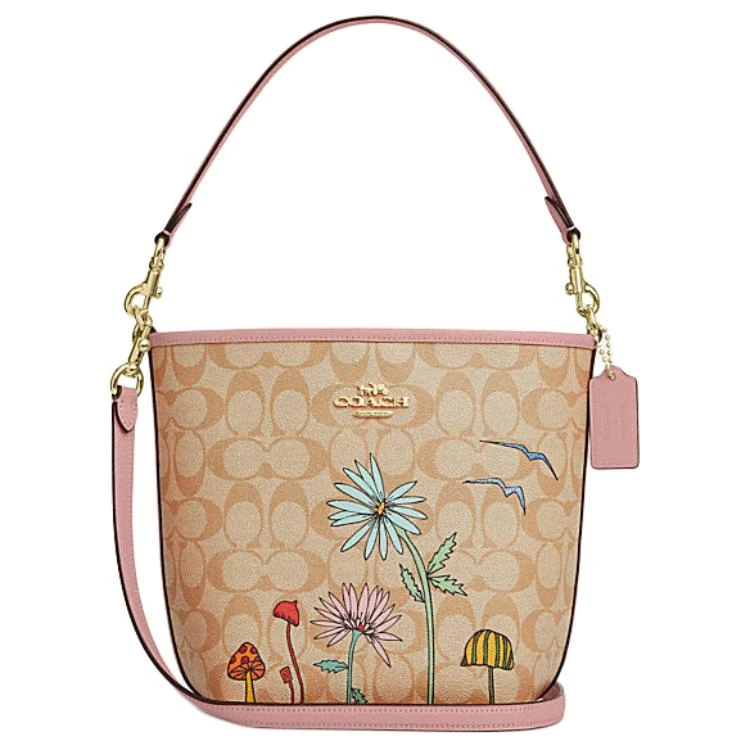商品[国内直发] Coach|蔻驰 x OBSERVED BY US 联名款 City 17 经典标志品牌徽标 人造革拼牛剖层革 水桶包手提单肩斜挎包 小号 女款 浅卡其色,价格¥2146,第1张图片